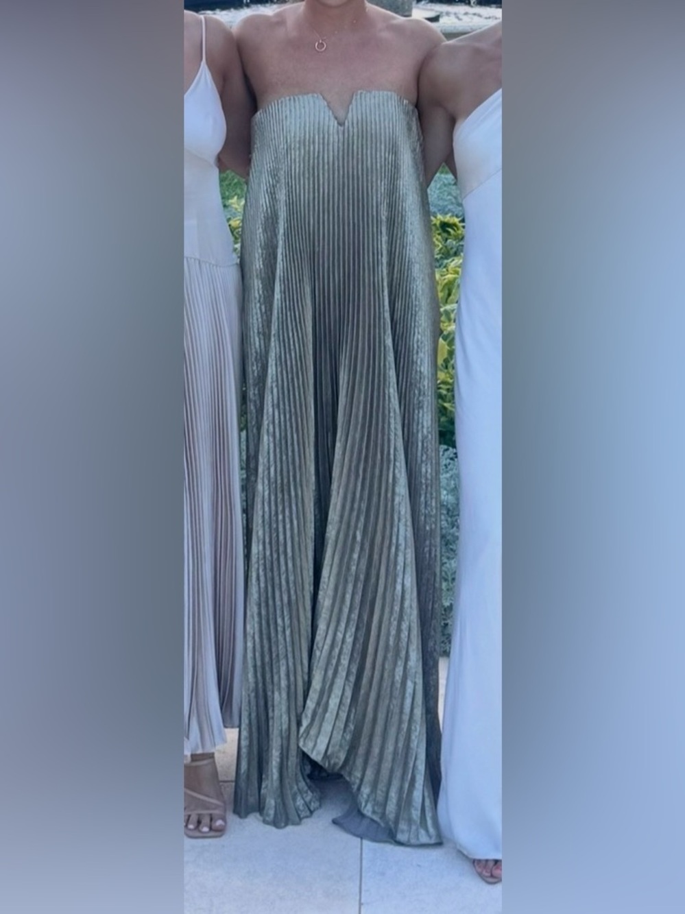 L’IDEE Strapless Metallic Pleated Evening Gown in Champagne - Picture 8 of 10